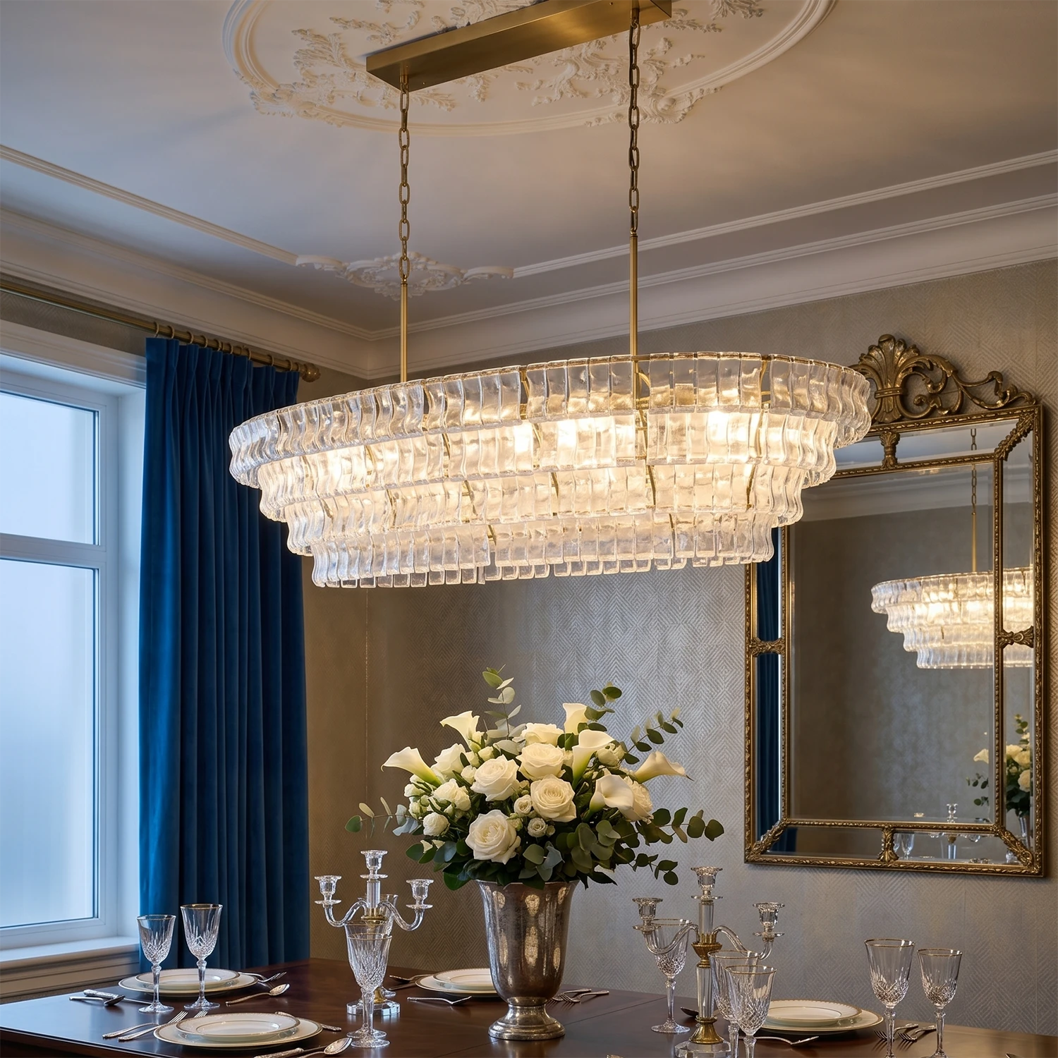 Glacii Ring Glass Chandelier - Opulent Classic Gold Multi-Light Chandelier
