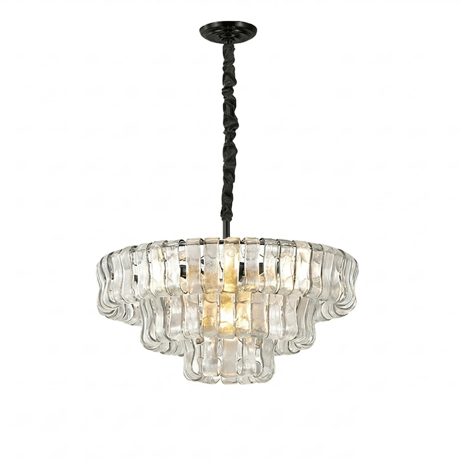 Glacii Ring Glass Chandelier - 3-Tier Crystal Glass Black Pendant | HoaiLamp