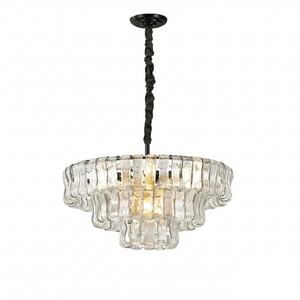 Glacii Ring Glass Chandelier - 3-Tier Crystal Glass Black Pendant | HoaiLamp