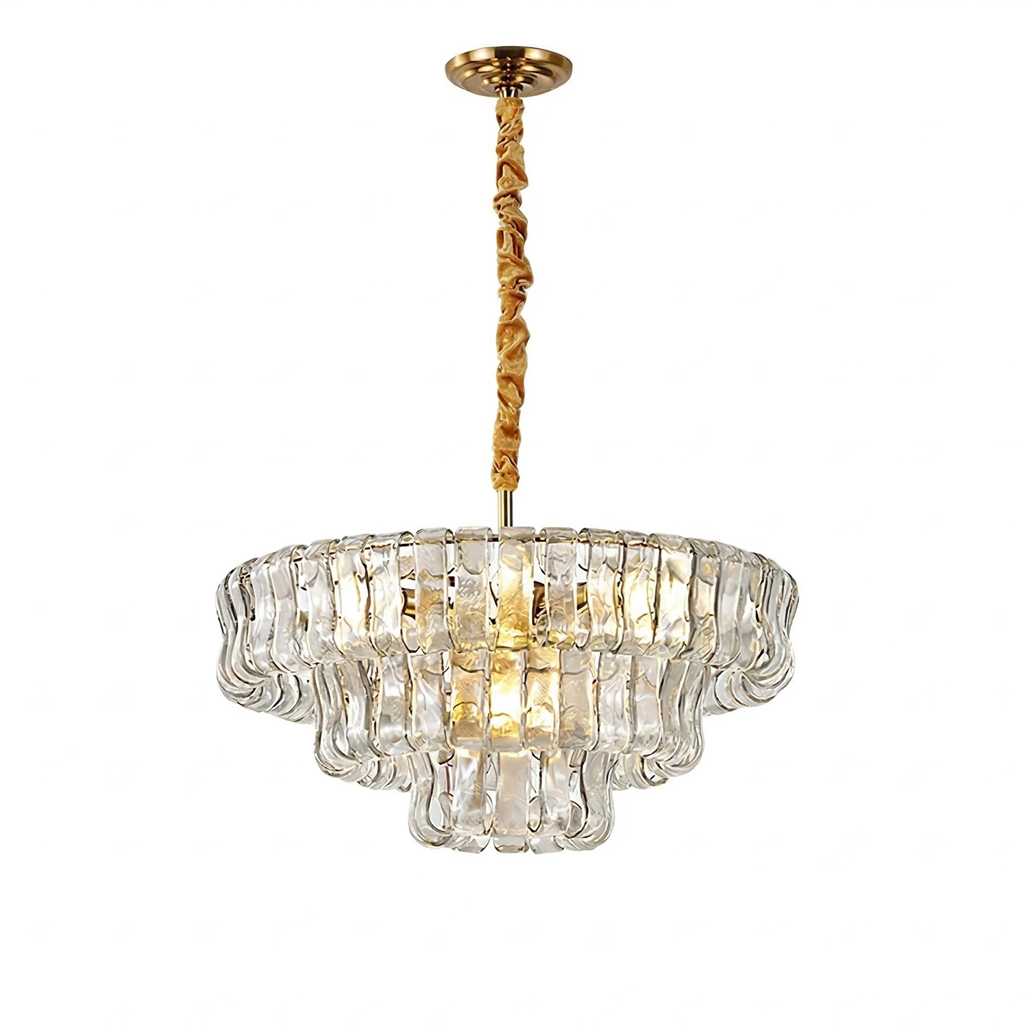 Glacii Ring Glass Chandelier - 3-Tier Clear Glass Gold Pendant | HoaiLamp