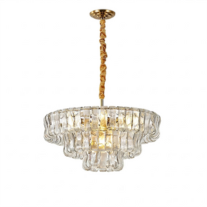 Glacii Ring Glass Chandelier - 3-Tier Clear Glass Gold Pendant | HoaiLamp