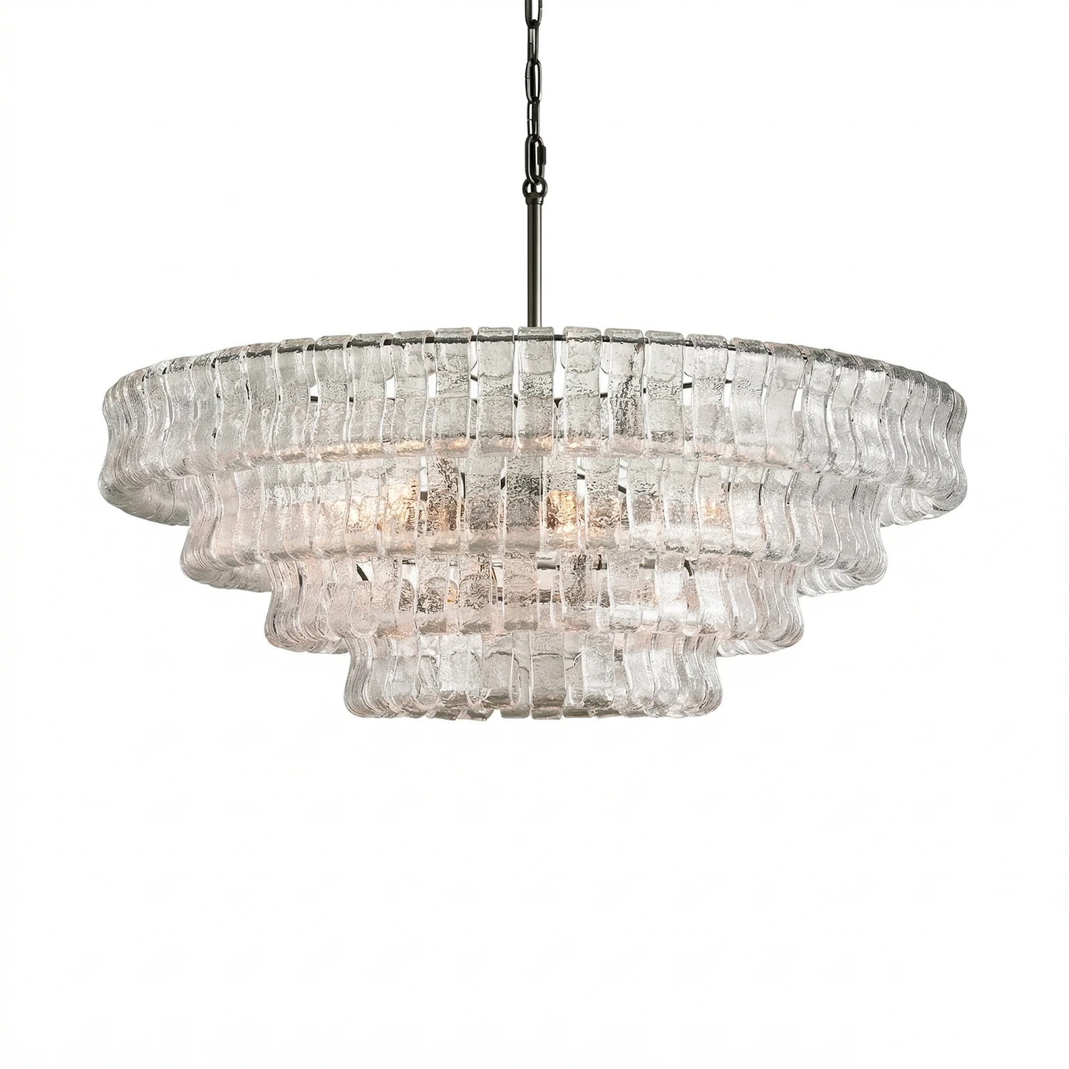 Glacii Ring Glass Chandelier - 4-Tier Modern Rippled Glass Black Chandelier | HoaiLamp