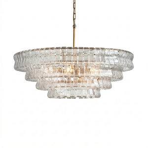 Glacii Ring Glass Chandelier - 4-Tier Grand Clear Glass Gold Chandelier | HoaiLamp