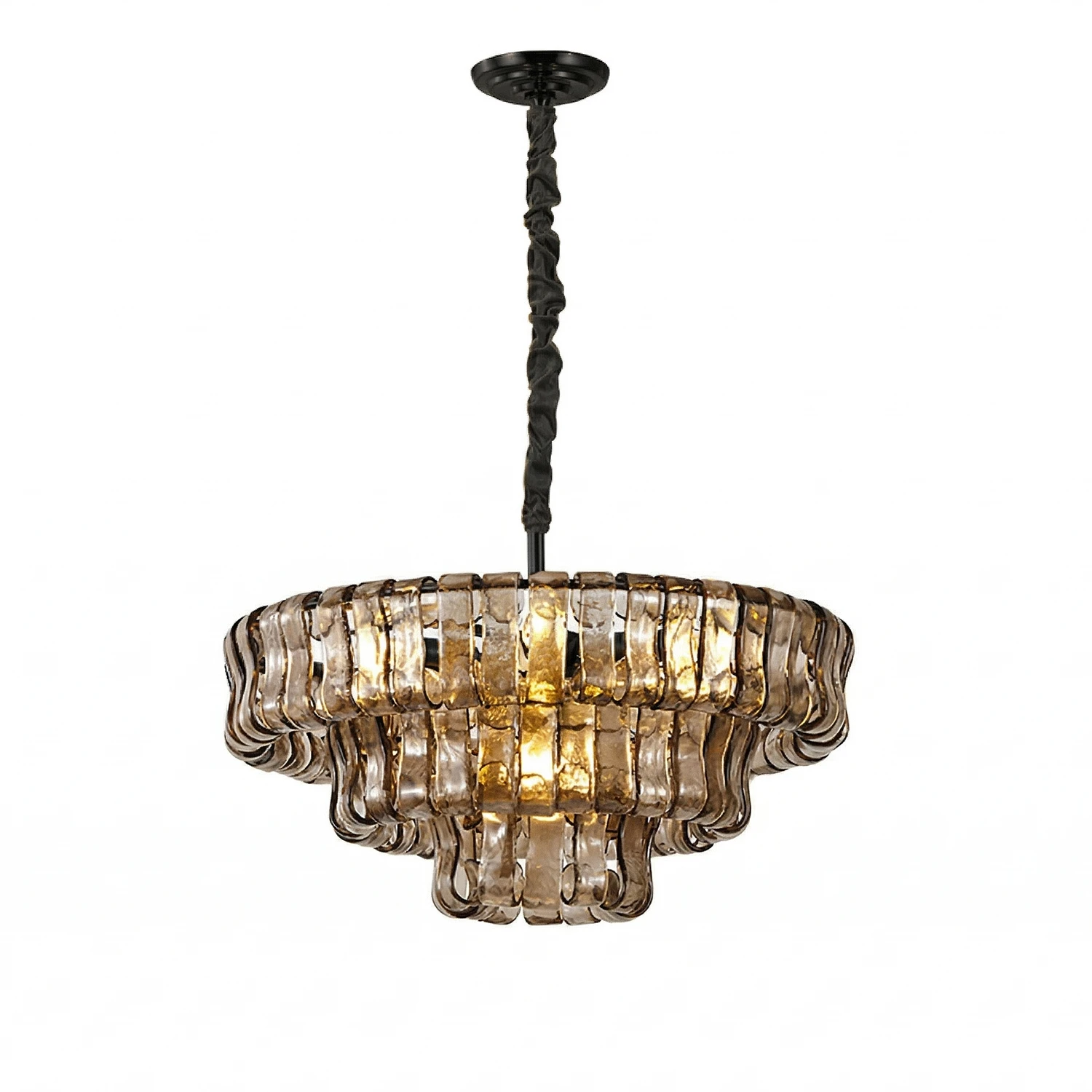 Glacii Ring Glass Chandelier - 3-Tier Smoke Glass Industrial Chandelier | HoaiLamp