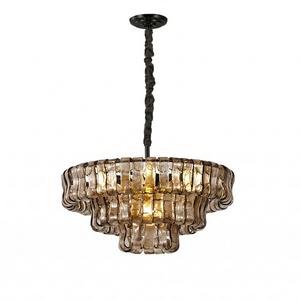 Glacii Ring Glass Chandelier - 3-Tier Smoke Glass Industrial Chandelier | HoaiLamp