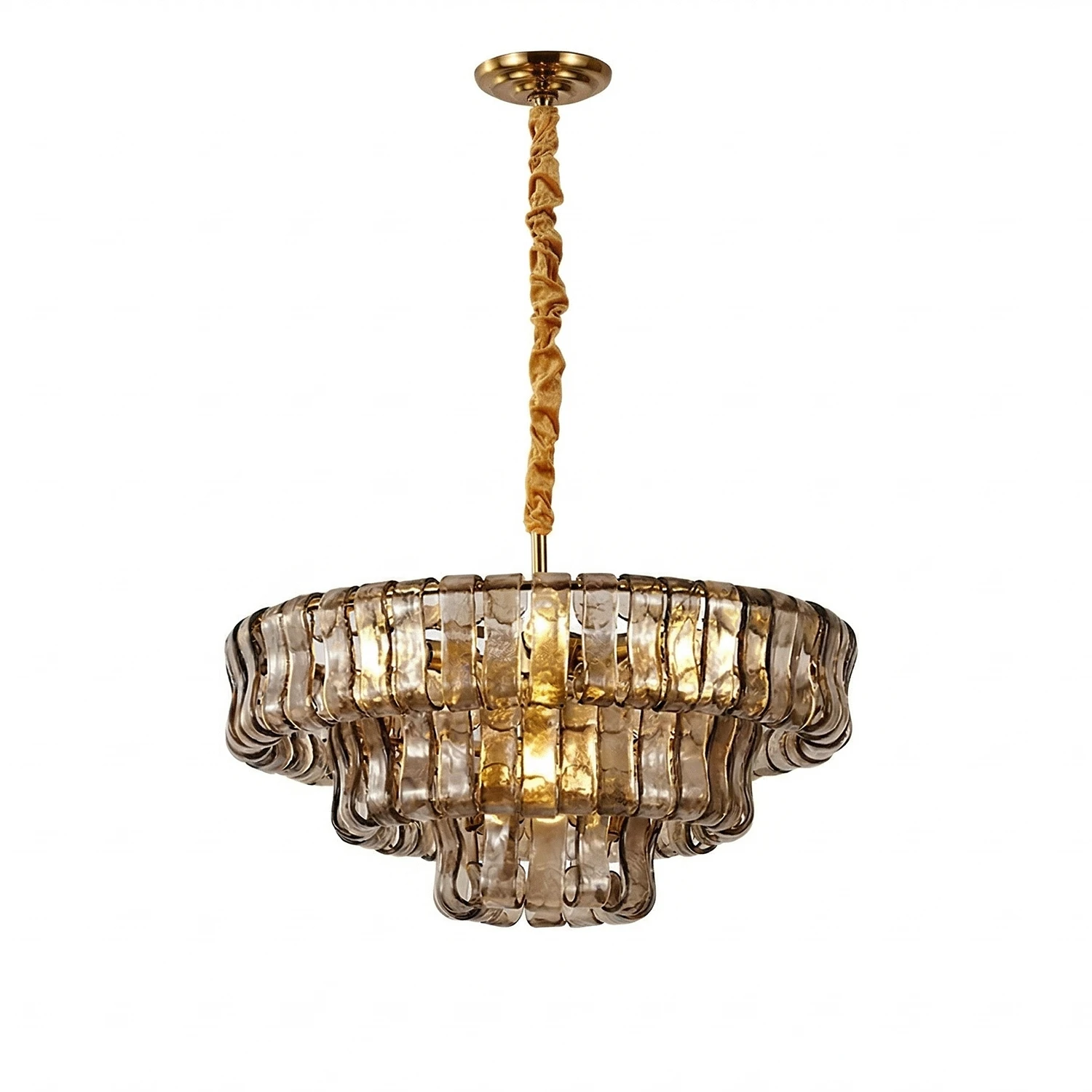Glacii Ring Glass Chandelier - 3-Tier Smoke Glass Brass Chandelier | HoaiLamp