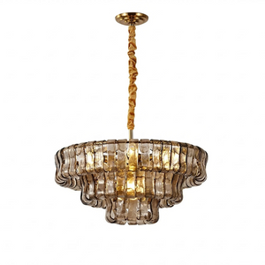 Glacii Ring Glass Chandelier - 3-Tier Smoke Glass Brass Chandelier | HoaiLamp