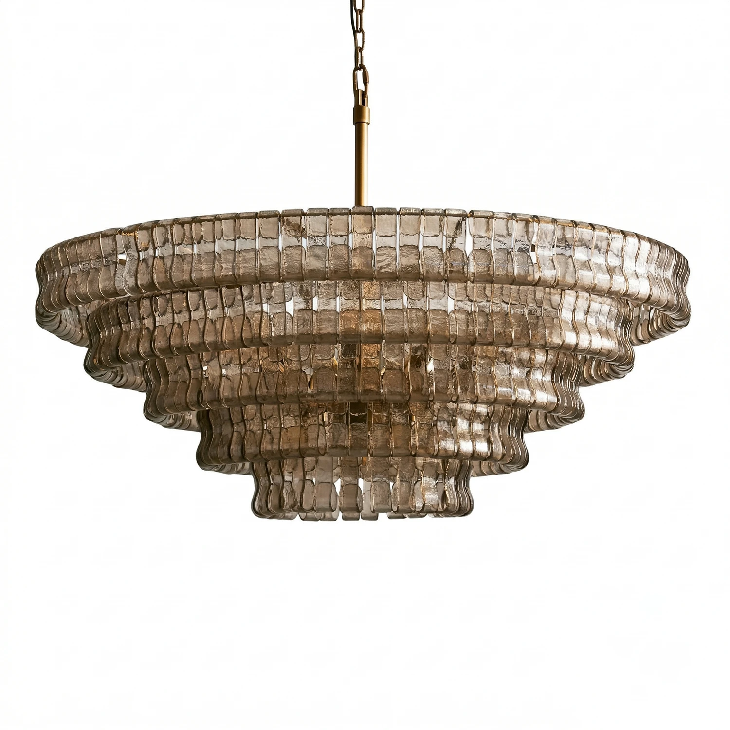 Glacii Ring Glass Chandelier - 5-Tier Smoke Glass Gold Round Pendant | HoaiLamp