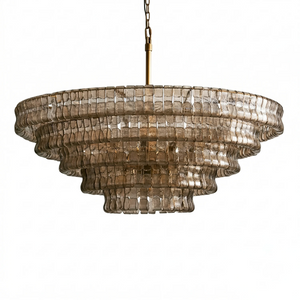 Glacii Ring Glass Chandelier - 5-Tier Smoke Glass Gold Round Pendant | HoaiLamp