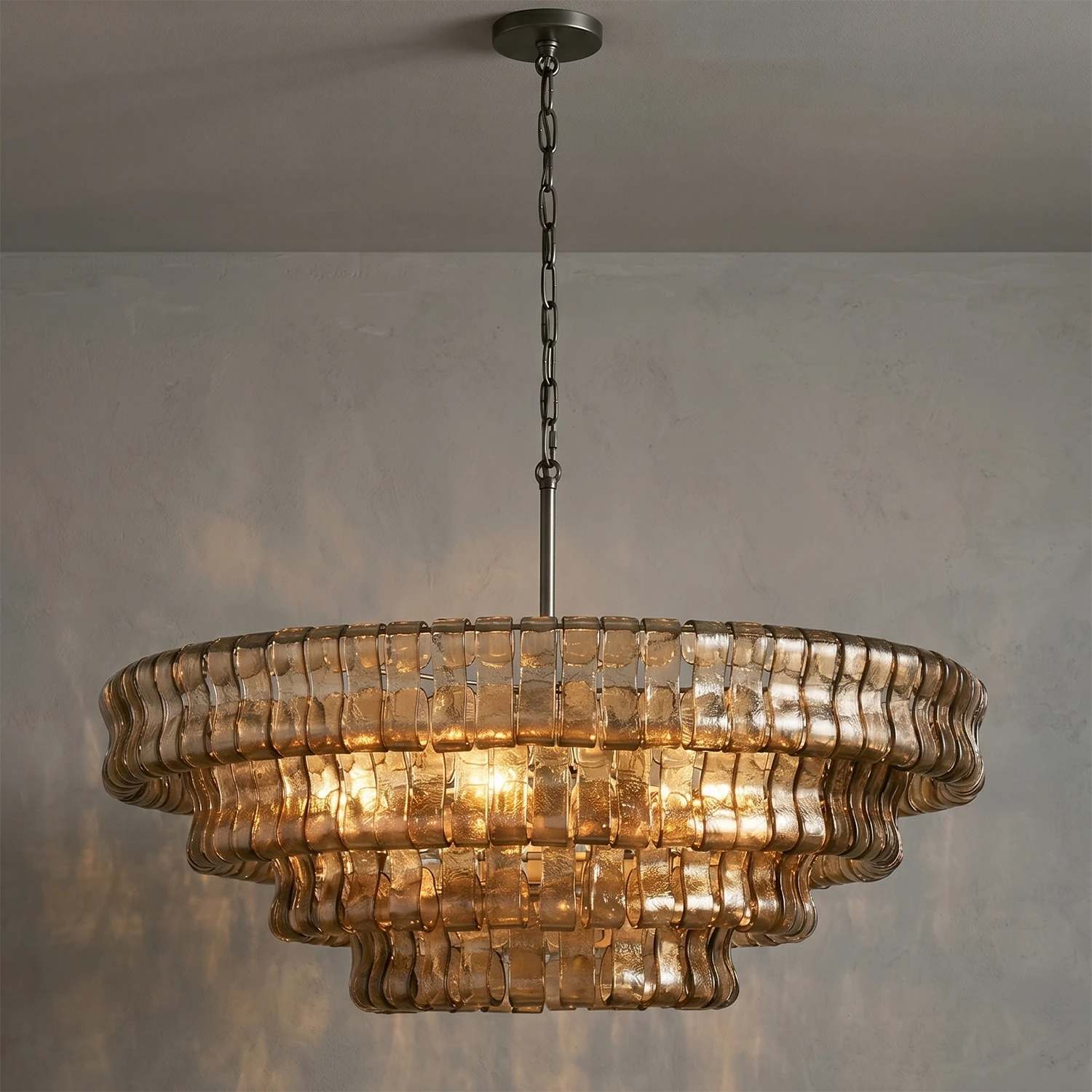 Glacii Ring Glass Chandelier - 4-Tier Smoke Tinted Glass Black Chandelier | HoaiLamp