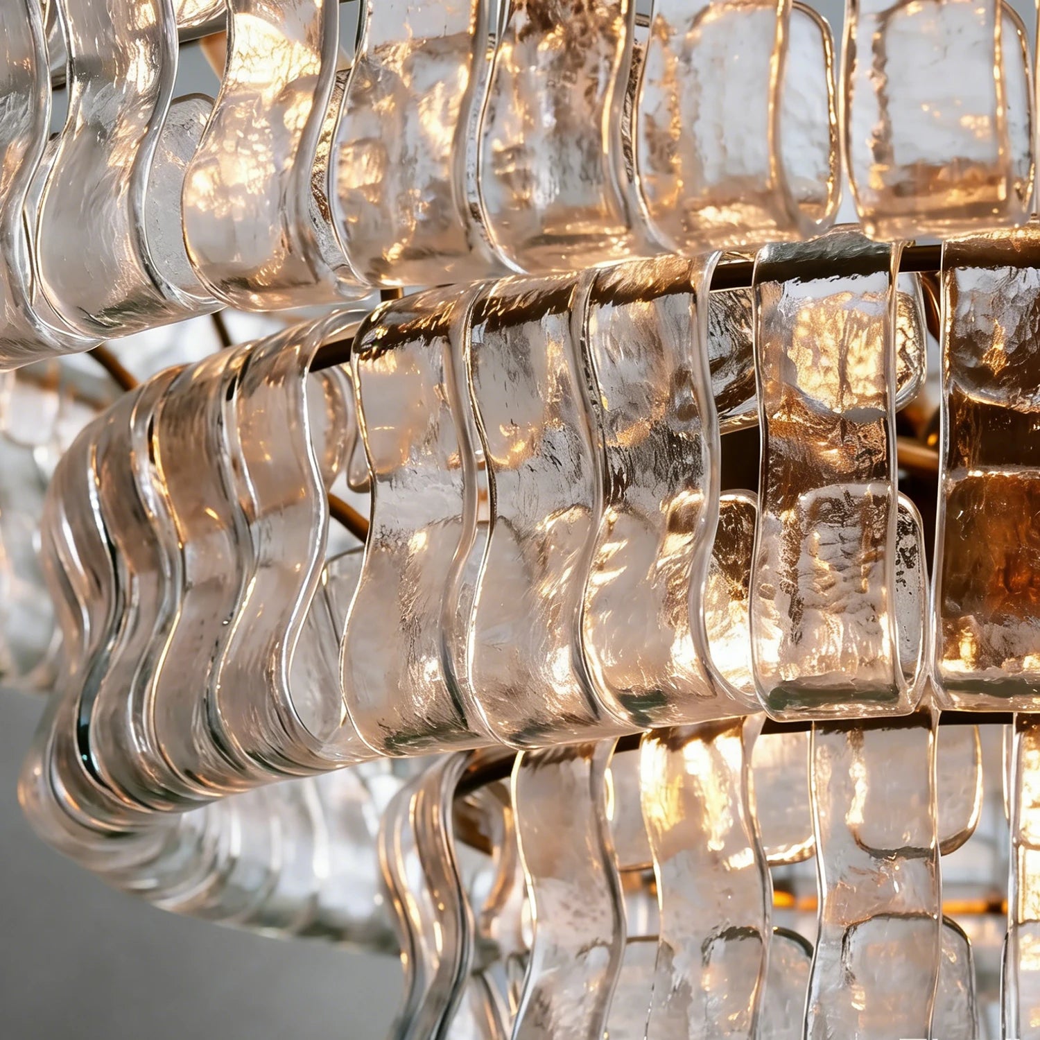 Glacii Ring Glass Chandelier - Warm Glow Textured Glass Close-up | HoaiLamp