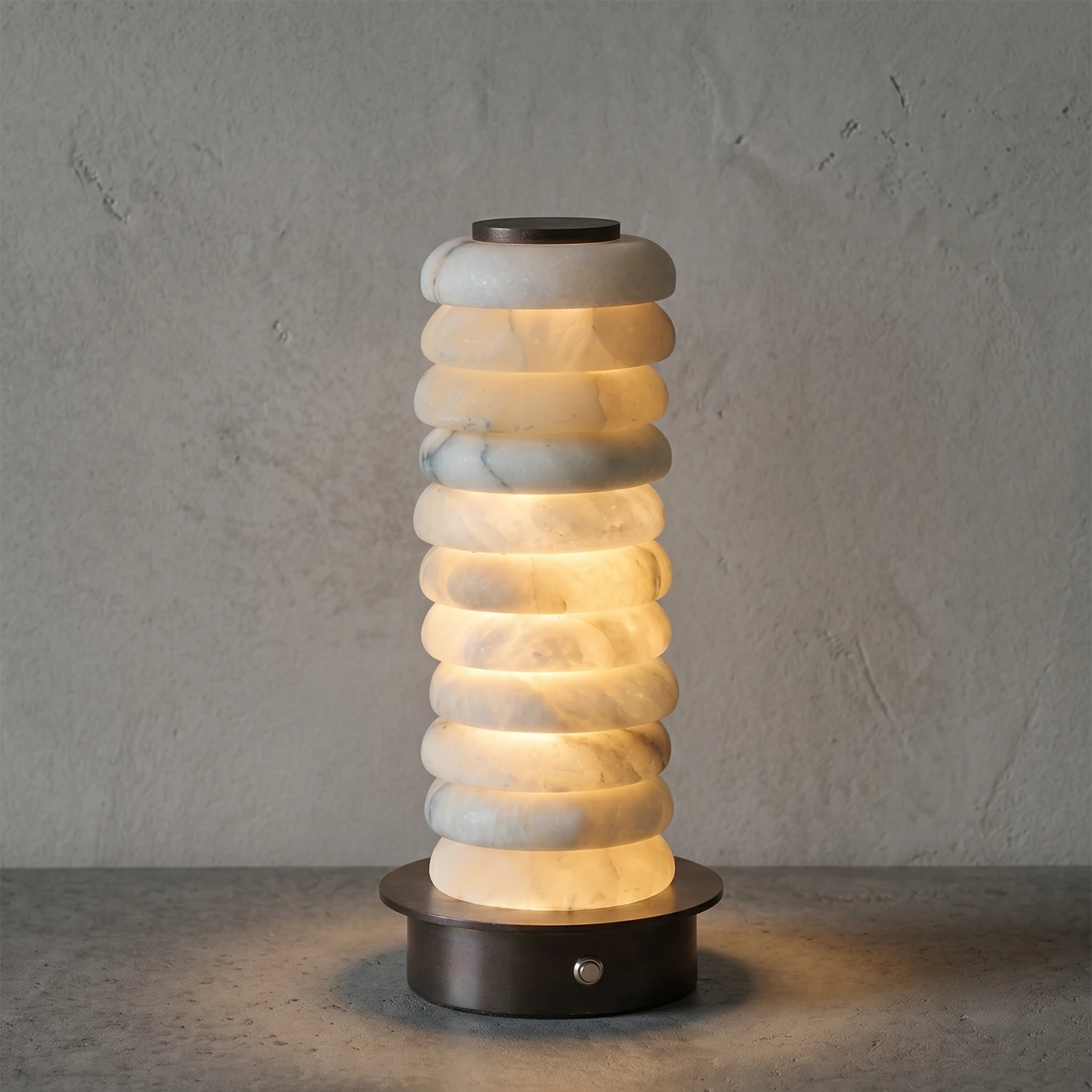 Multi-Tiered Alabaster Table Lamp - Studio Grey Backdrop Short Version Warm Glowing Light | HoaiLamp