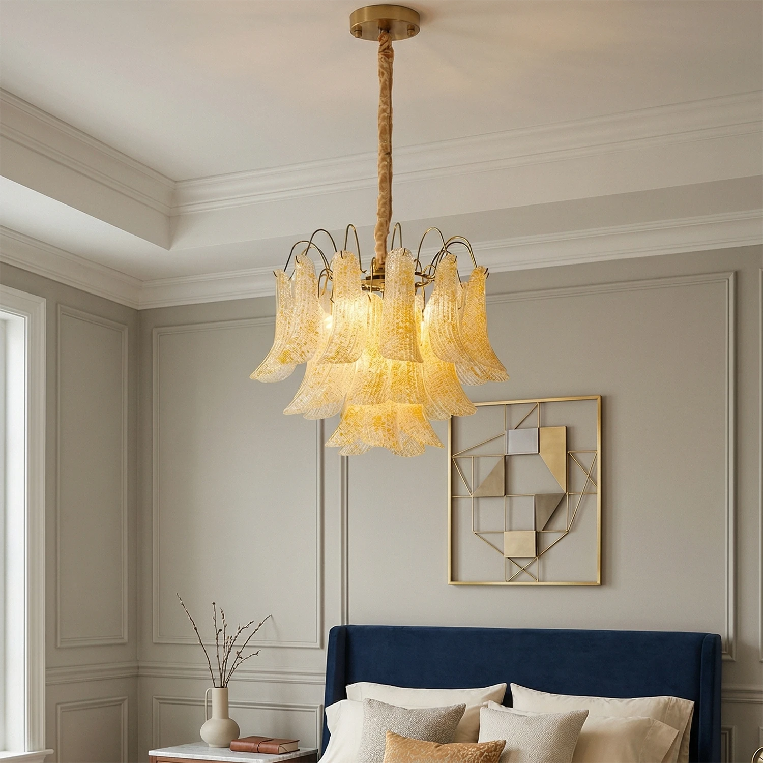 Murano Wave Point Chandelier - Golden Amber Bedroom Glow | HoaiLamp