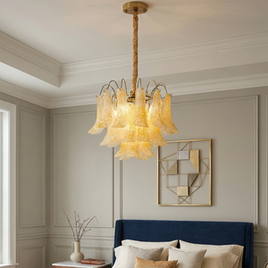 Murano Wave Point Chandelier - Golden Amber Bedroom Glow | HoaiLamp