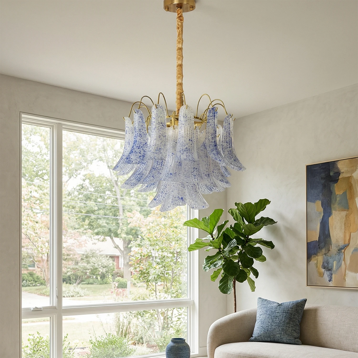 Murano Wave Point Chandelier - Ethereal Blue Cloud Ambiance | HoaiLamp