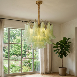 Murano Wave Point Chandelier - Luminous Green Dining Space | HoaiLamp
