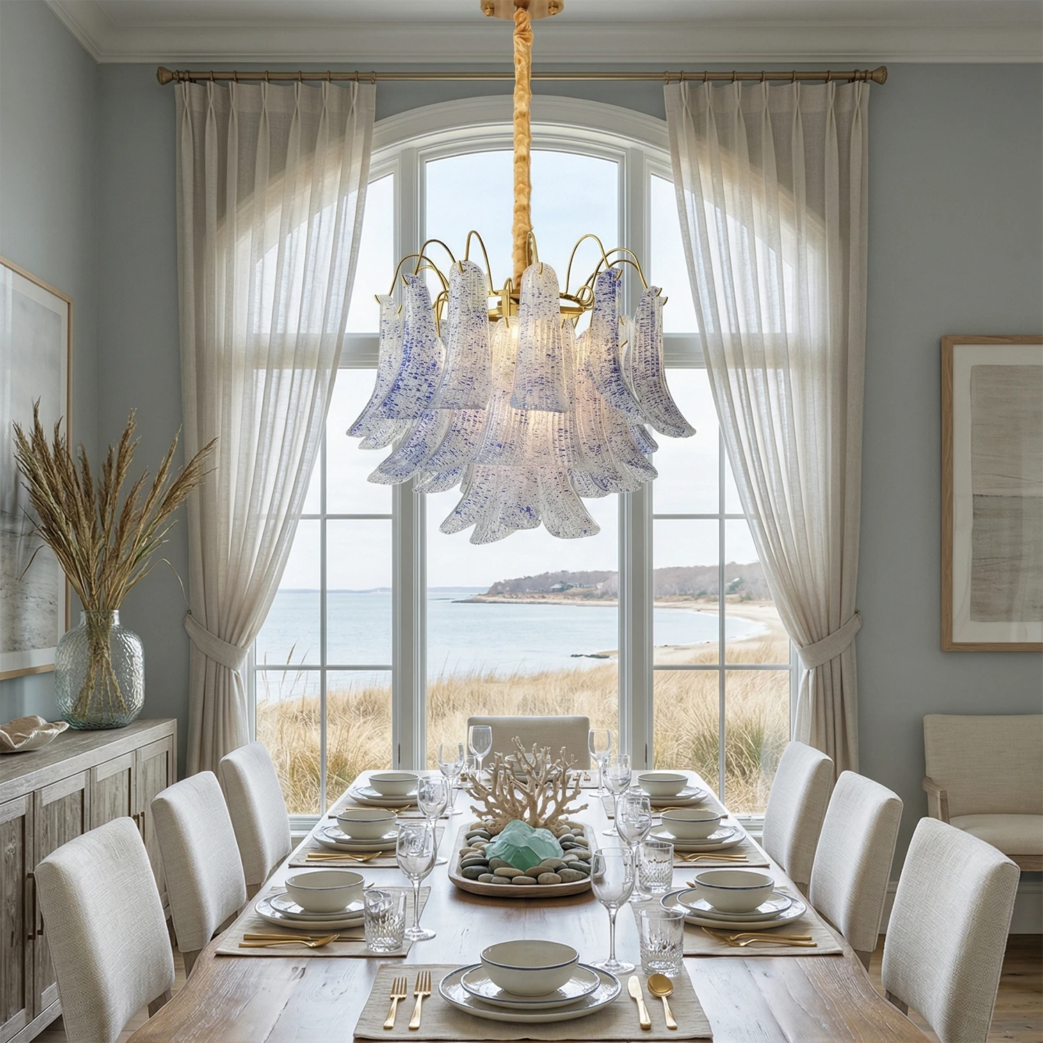 Murano Wave Point Chandelier - Coastal Dining Elegance | HoaiLamp