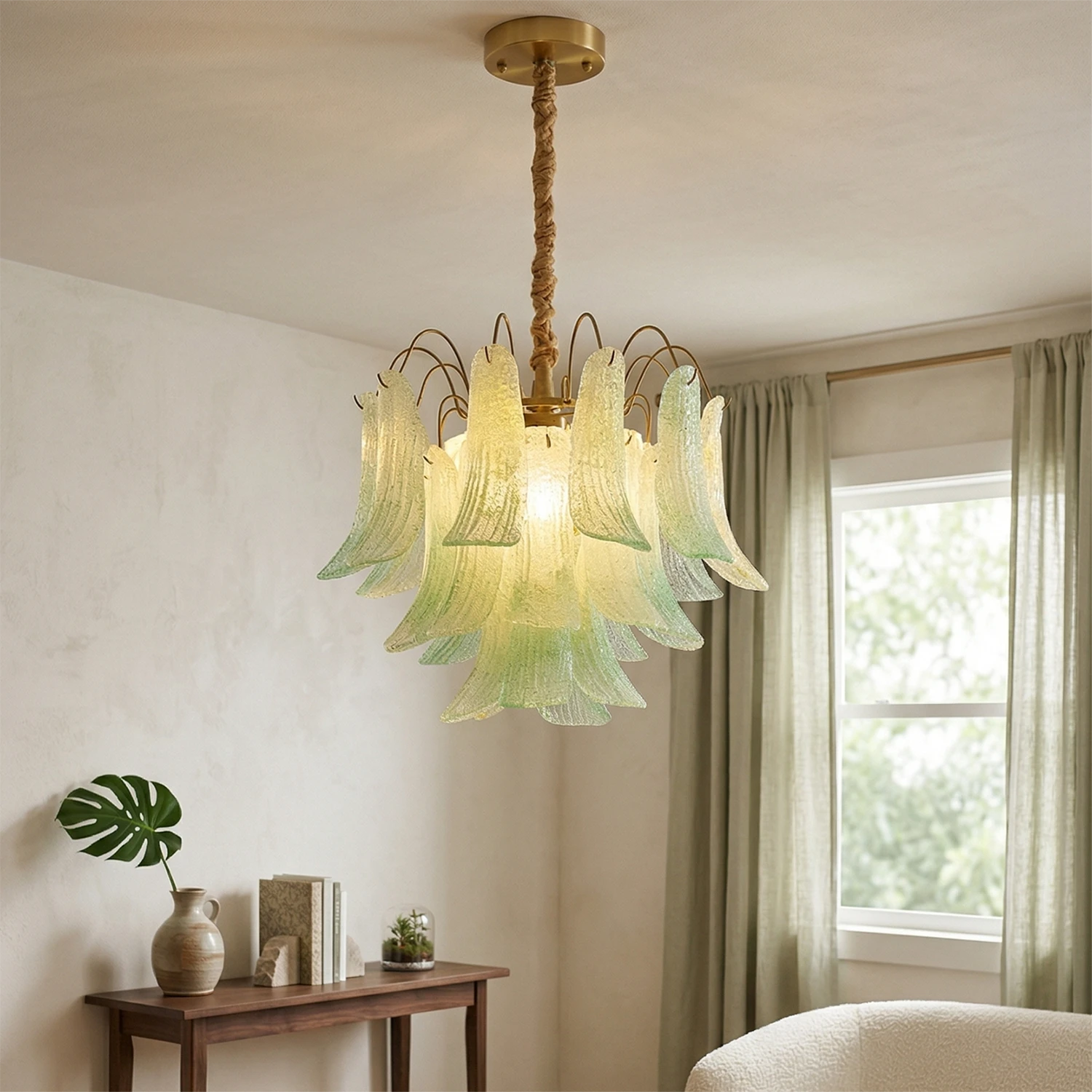 Murano Wave Point Chandelier - Serene Mint Glass Living | HoaiLamp