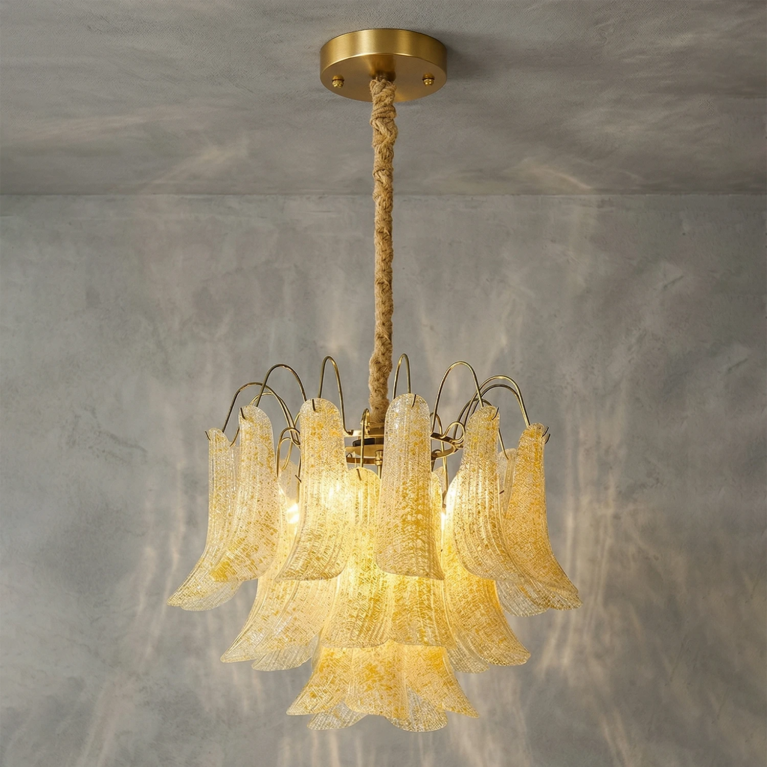 Murano Wave Point Chandelier - Warm Amber Perspective | HoaiLamp