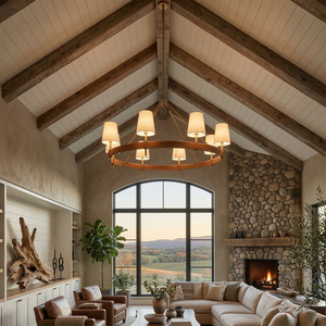 Hastings Leather Chandelier - Grand Round Ring Multi Light Cathedral Ceiling Luxury Loft Great Room | HoaiLamp