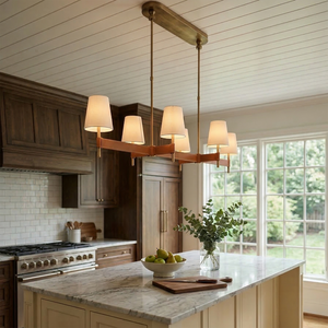 Hastings Leather Chandelier - Linear 6 Light Modern Kitchen Island Marble Countertop | HoaiLamp