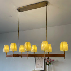 Hastings Leather Chandelier - Linear 8 Light Illuminated Symmetrical Balance Grand Ray | HoaiLamp