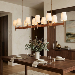 Hastings Leather Chandelier - Linear 8 Light Mid-Century Elegant Eatery Suite | HoaiLamp