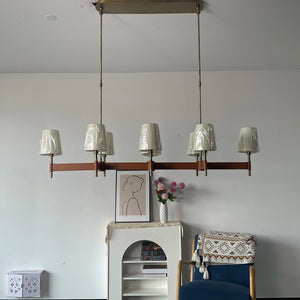 Hastings Leather Chandelier - Linear 8 Light Off-State Extended Horizontal Beam Canopy | HoaiLamp