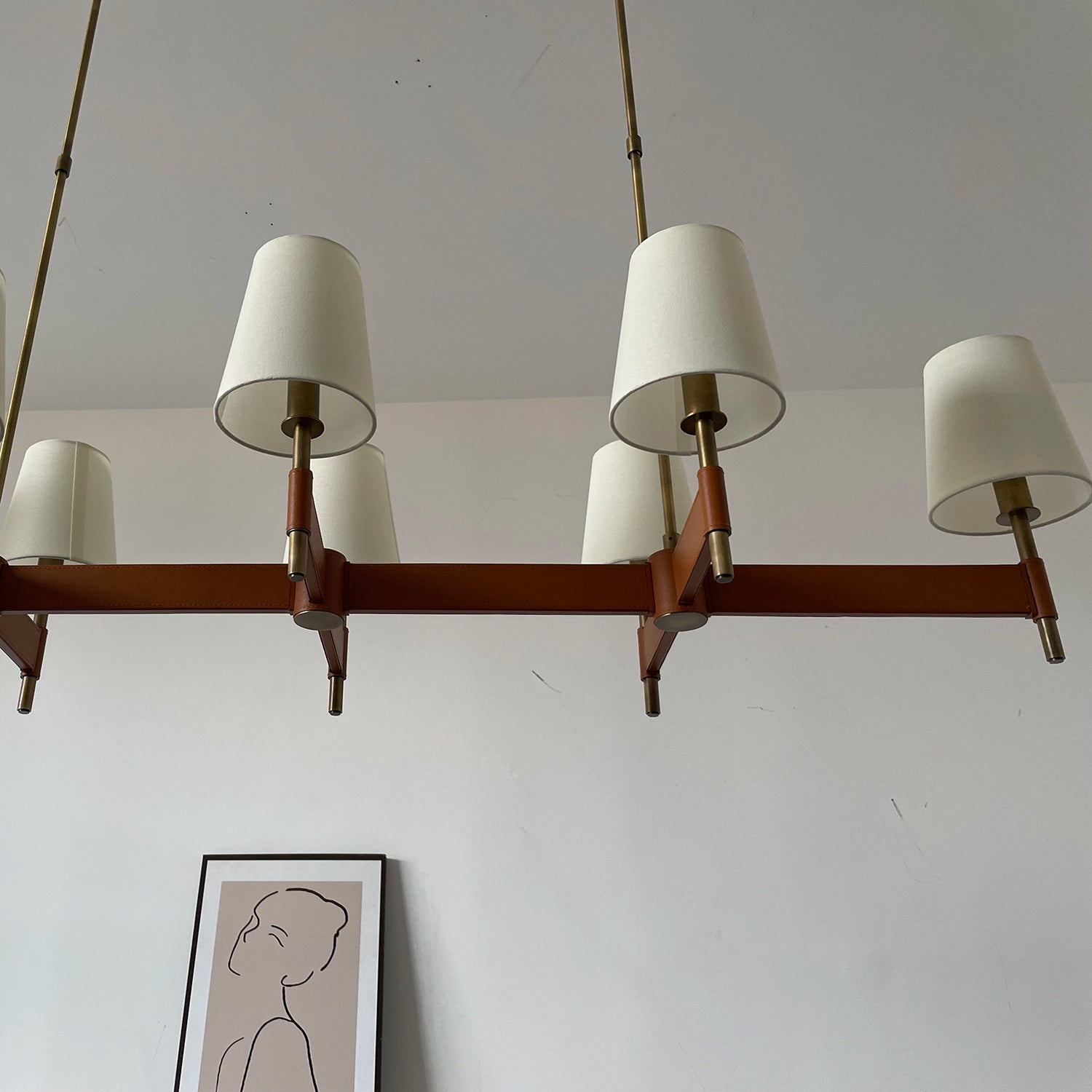 Hastings Leather Chandelier - Linear Multi-Light Off-State Aesthetic Poster Frame Backdrop | HoaiLamp
