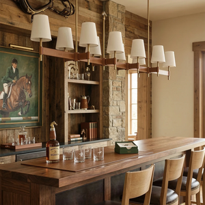 Hastings Leather Chandelier - Linear Multi Light Vintage Club Lounge Timber Counter | HoaiLamp