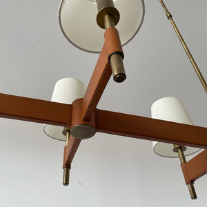 Hastings Leather Chandelier - Linear Off-State Bottom-Up Central Joint Hardware Detail | HoaiLamp