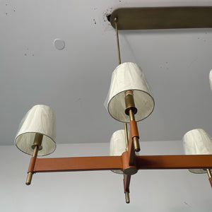 Hastings Leather Chandelier - Linear Off-State Low Angle Side Perspective | HoaiLamp
