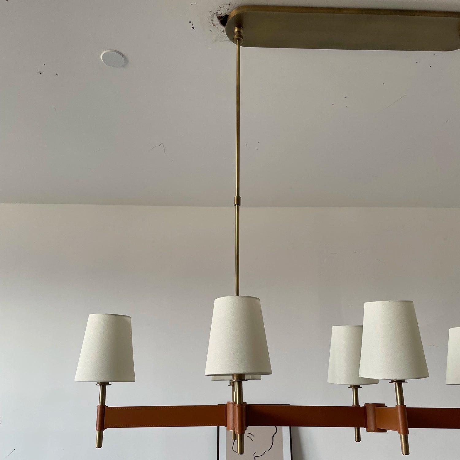 Hastings Leather Chandelier - Linear Off-State Single Center Stem Symmetrical View | HoaiLamp