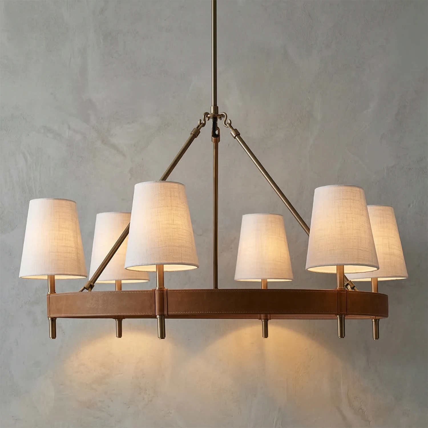 Hastings Leather Chandelier - Round Ring 6 Light Triangle Stem Studio Showcase | HoaiLamp