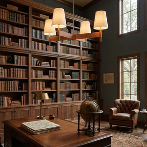 Hastings Leather Chandelier - Round Ring 6 Light Vintage Library Massive Bookshelf Decor | HoaiLamp