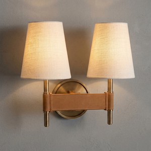 Hastings Leather Wall Lamp - Double Head Illuminated Decorative Ambient Studio Glow | HoaiLamp