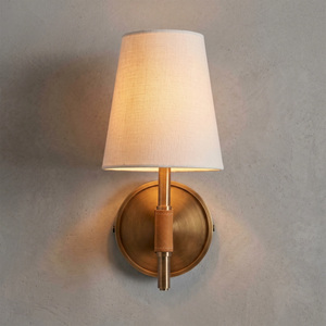 Hastings Leather Wall Lamp - Single Head Illuminated Minimalist Plaster Background | HoaiLamp