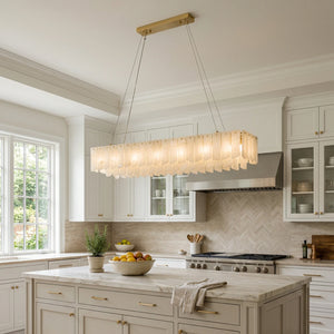 Cascade Alabaster Tiered Brass Chandelier-Kitchen Island Linear Pendant - Brass & Stone Symphony | HoaiLamp