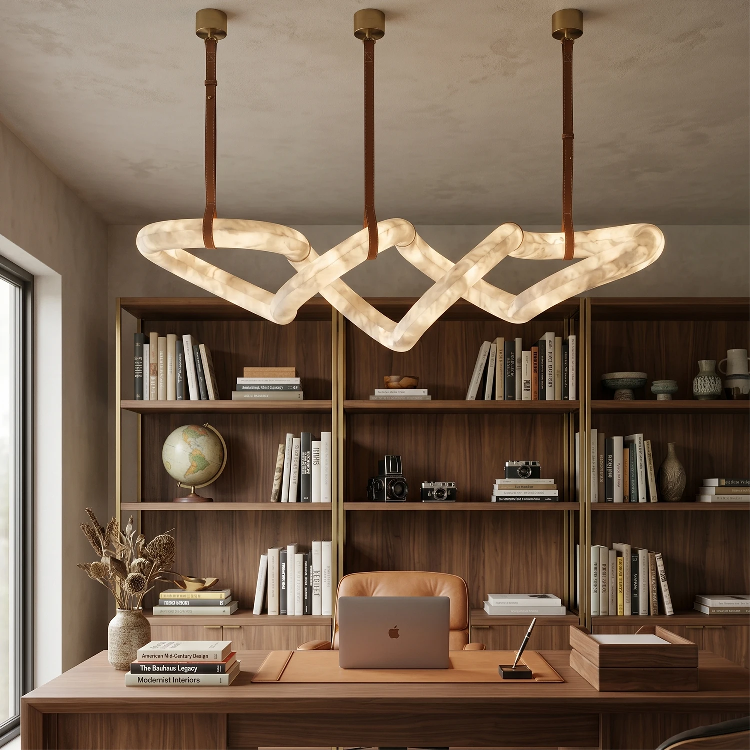Infinity Hanging Light - Executive Home Office Wooden Desk Built In Library | HoaiLamp