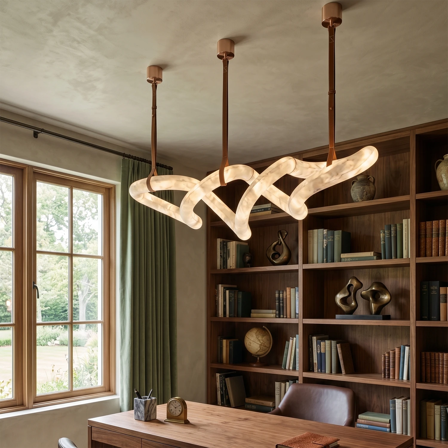 Infinity Hanging Light - Warm Home Study Space Office Library Wooden Desk | HoaiLamp