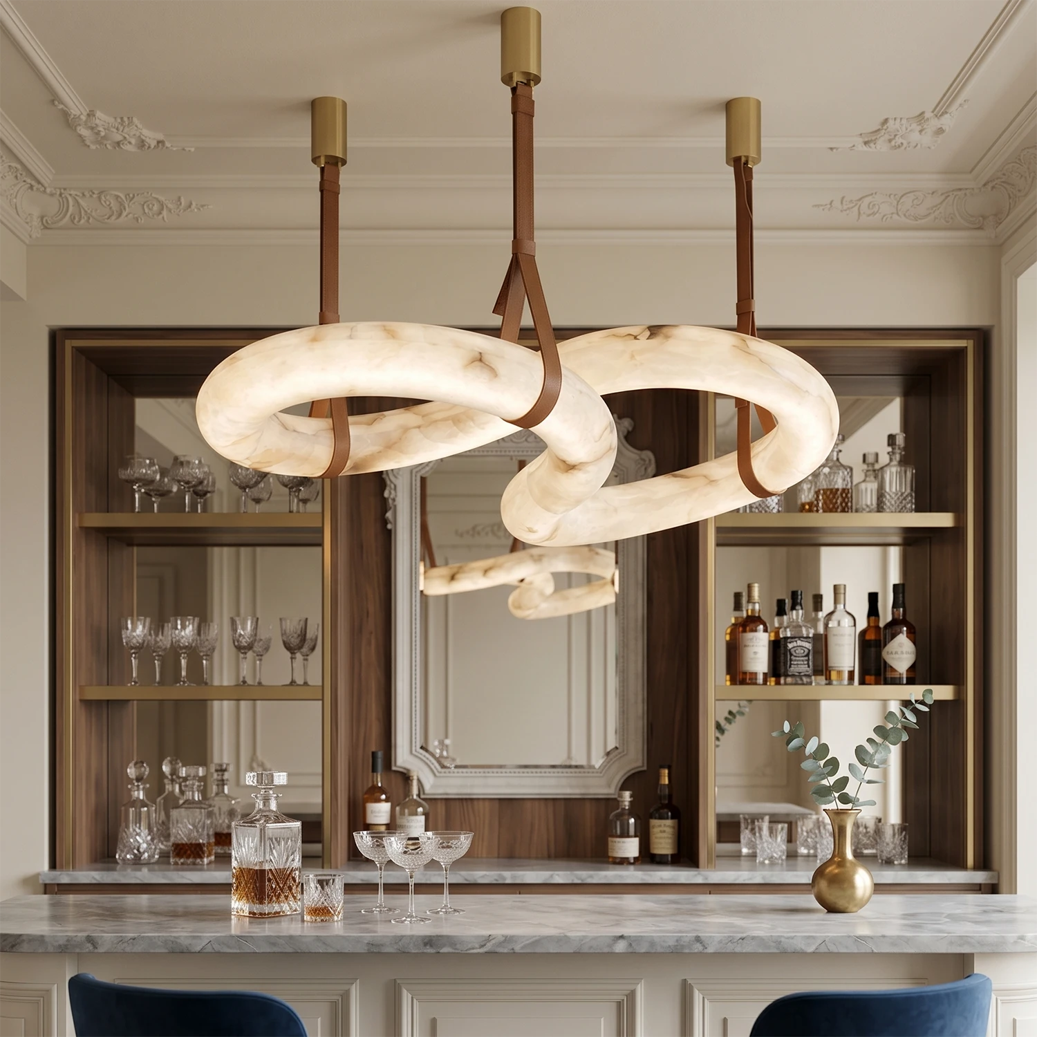 Infinity Hanging Light - Luxury Home Bar Counter Elegant Glassware Shelves | HoaiLamp
