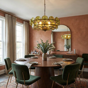 Italian Murano Style Glass Disc Chandelier - Boho Dining Room Pink Textured Wall Velvet Chairs Olive Green | HoaiLamp