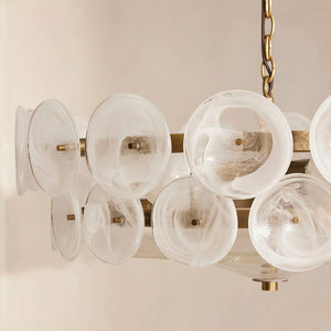 Italian Murano Style Glass Disc Chandelier - Close Up Layered Frosted White Discs | HoaiLamp