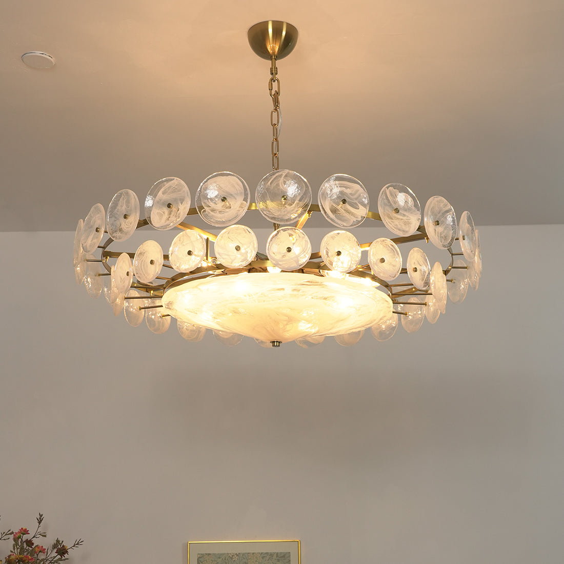 Italian Murano Style Glass Disc Chandelier - Interior Ceiling Hang Frosted White | HoaiLamp