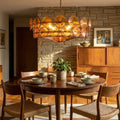 Italian Murano Style Glass Disc Chandelier - Mid Century Modern Dining Room Wooden Table Stone Wall Amber | HoaiLamp