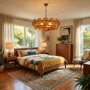 Italian Murano Style Glass Disc Chandelier - Retro Bedroom Wooden Bed Frame Dresser Carpet Amber | HoaiLamp