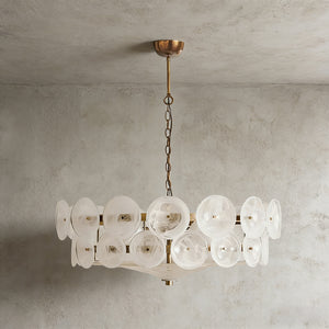 Italian Murano Style Glass Disc Chandelier - Studio Grey Background Lit Frosted White | HoaiLamp