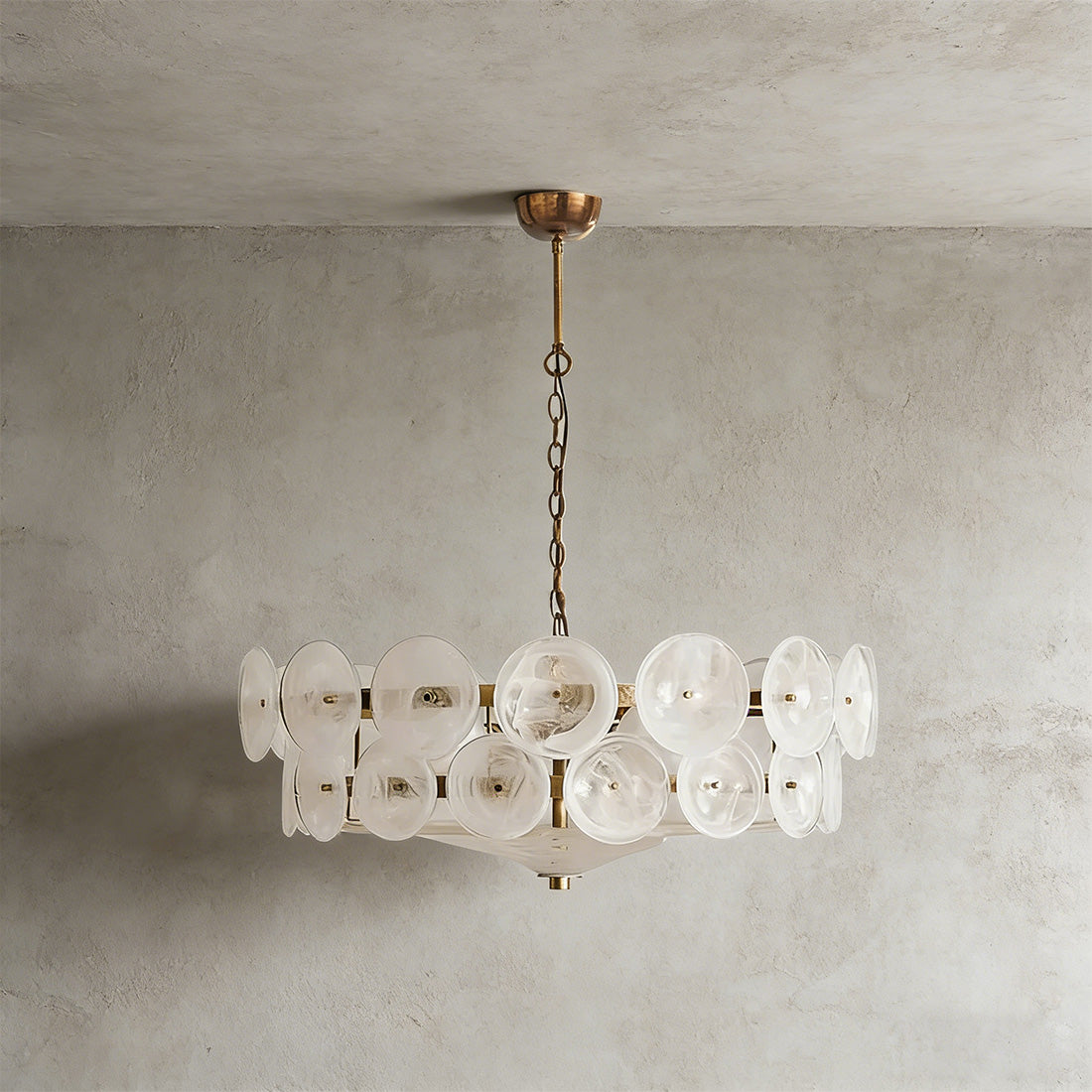 Italian Murano Style Glass Disc Chandelier - Studio Grey Background Translucent Olive Green Glass | HoaiLamp