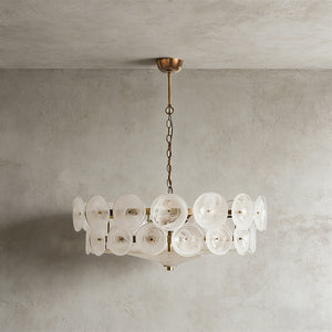 Italian Murano Style Glass Disc Chandelier - Studio Grey Background Translucent Olive Green Glass | HoaiLamp