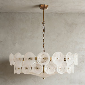 Italian Murano Style Glass Disc Chandelier - Studio Grey Background Warm Glow White | HoaiLamp
